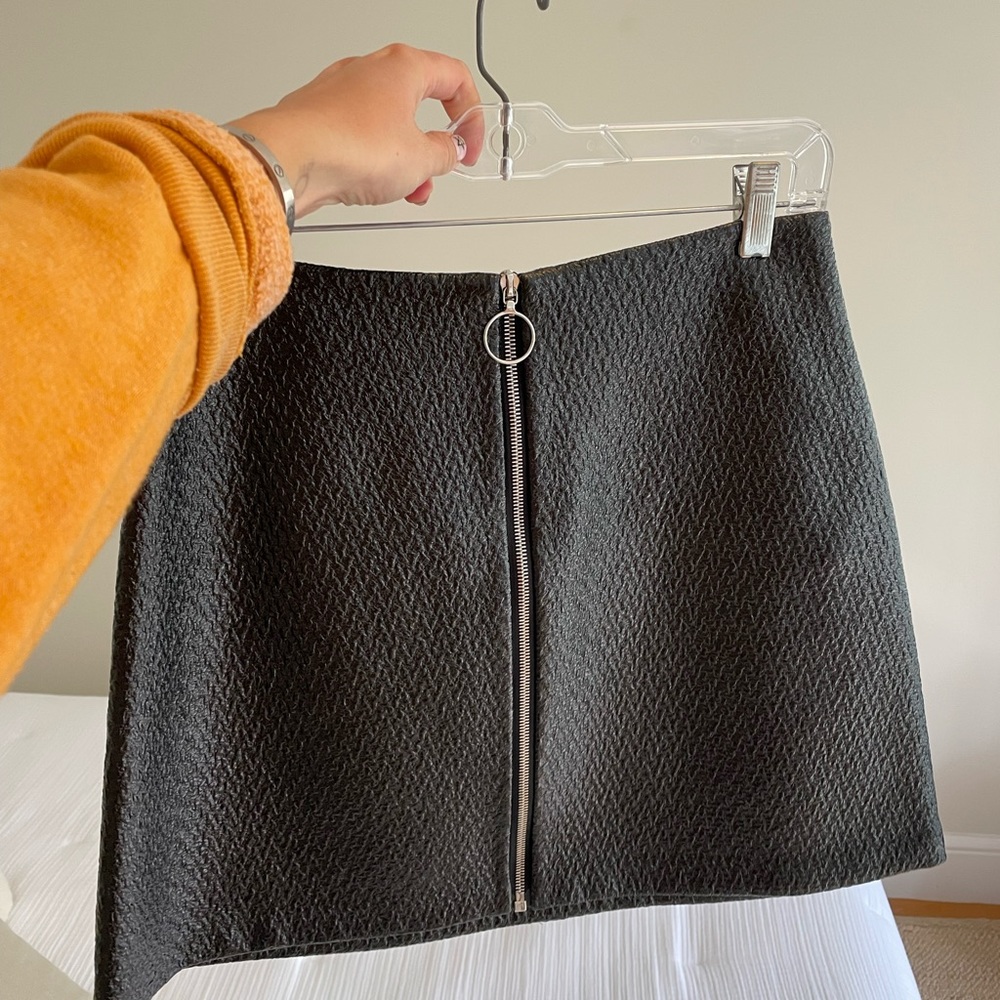 Maje Black Textured Vinyl Zip Front Skirt